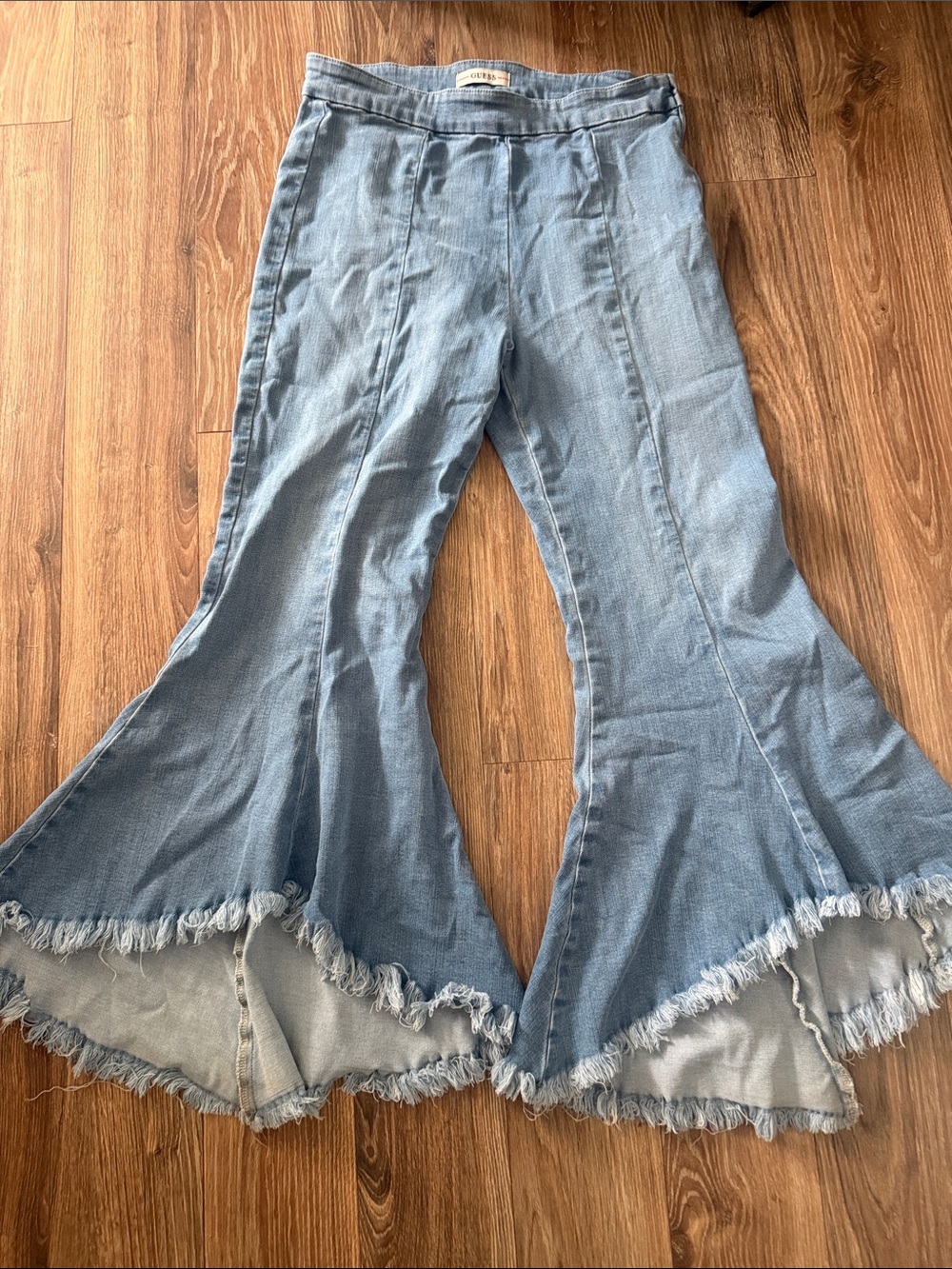 Guess Light Blue Frayed Hem Flare Jeans